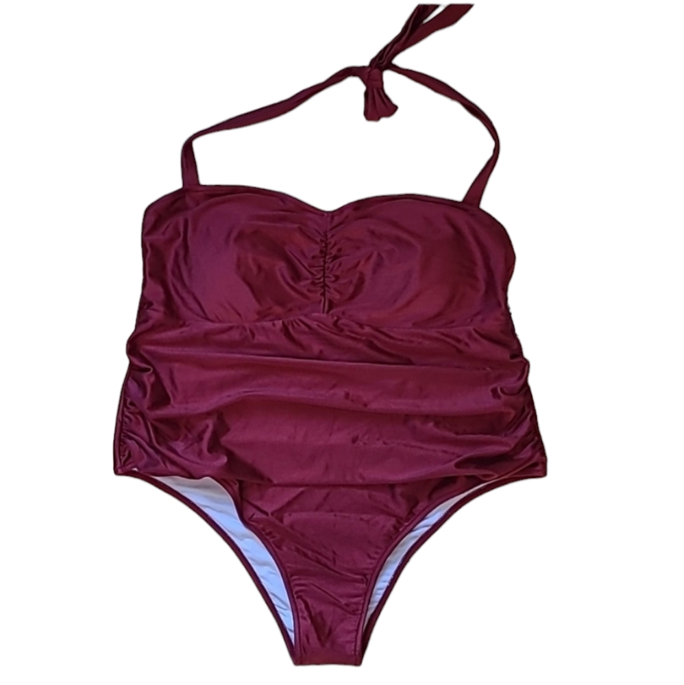 NWT Cupshe One Piece Swimsuit Shimmery Burgundy